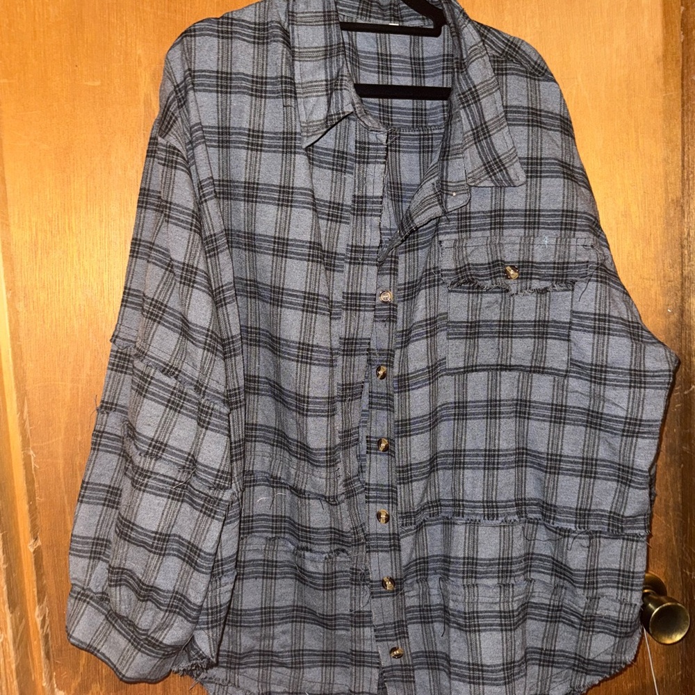 Black and Gray Plaid Button Down Shirt